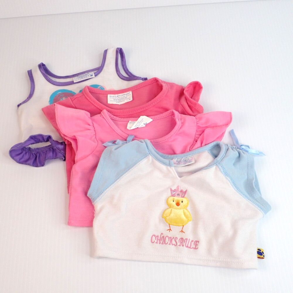 Build-A-Bear Girl Shirts Lot of 4 Teddy Bear Clothes Birthday, Tank, Summer